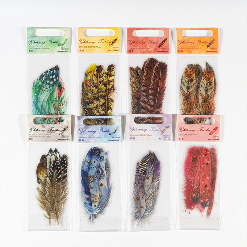 Glittering Feather Stickers