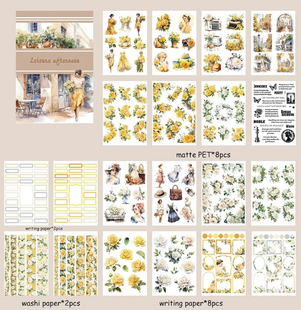 Vintage Character Flower Landscaping Die-cutting Sticker Book
