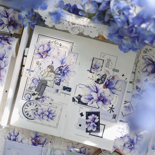 5.5cm *200cm Vintage Blue Magnolia PET Tape