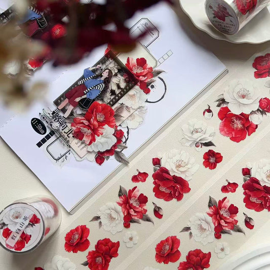 6cm*50cm Red and White Camellia Tape