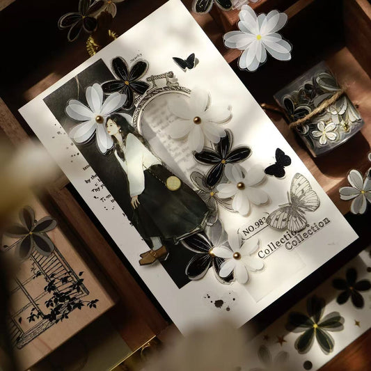 4cm*100cm Black-White Floral Tape