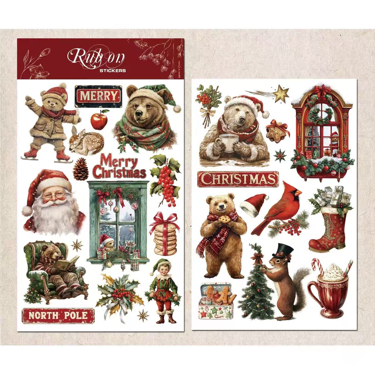 Red Bear Christmas Rub-on Stickers