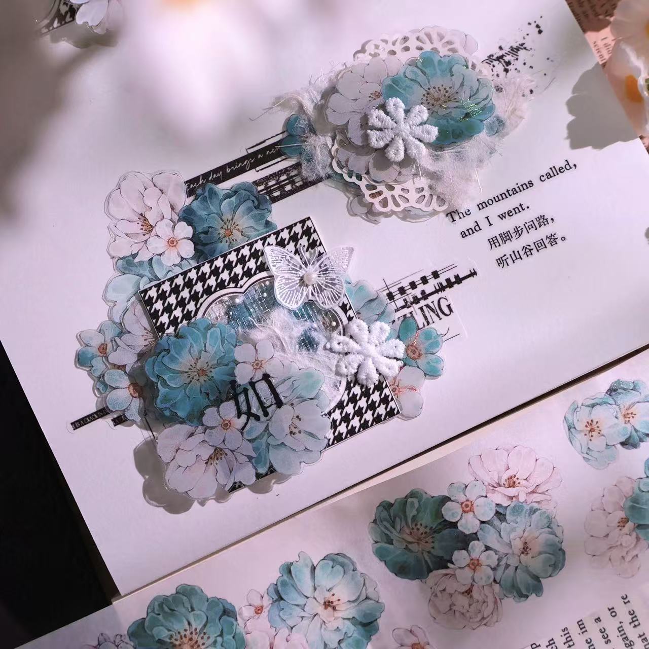 5.5cm*100cm Vintage Hazy Blue Floral Tape