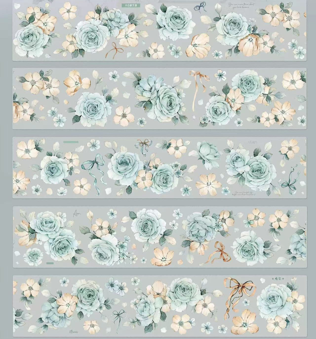 5.5cm*120cm Vintage Mint Green Floral Tape