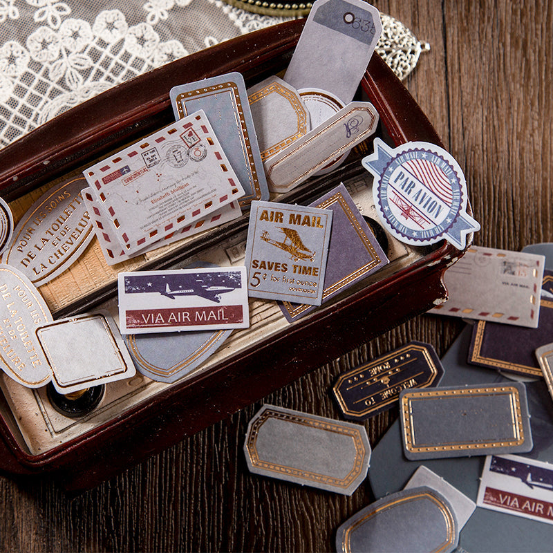 Hot Foil Embossing Vintage Label Stickers 15pcs Doodle Diarys