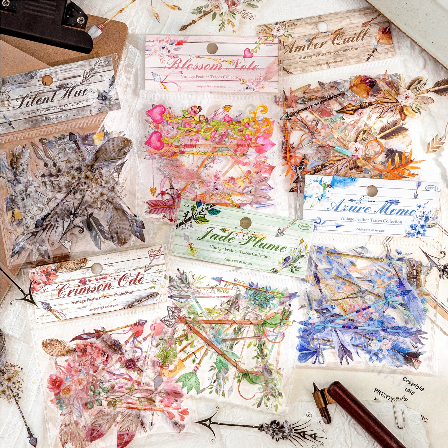 Vintage Feather Traces Stickers