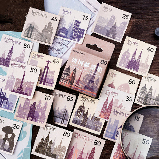 Vintage European Cities Stamp Stickers 46PCS