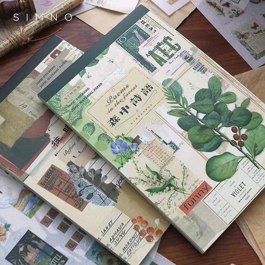 Vintage Pre-cut Washi Sticker & Paper Book 50 Pages