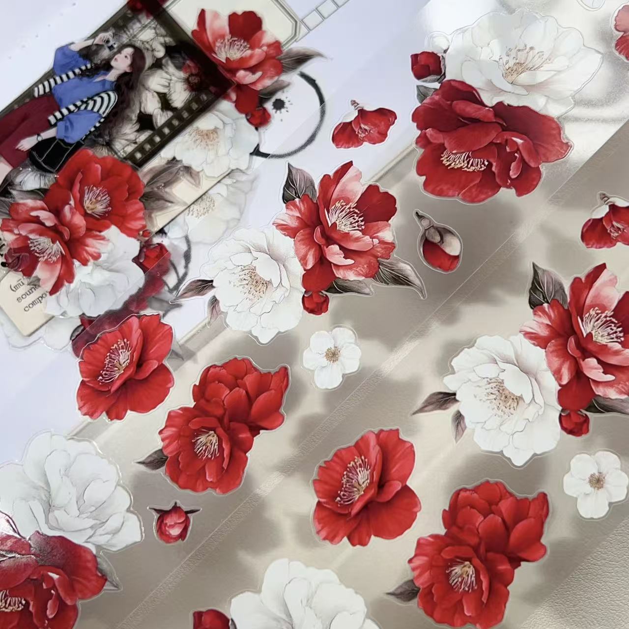 6cm*50cm Red and White Camellia Tape