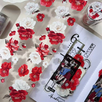 6cm*50cm Red and White Camellia Tape