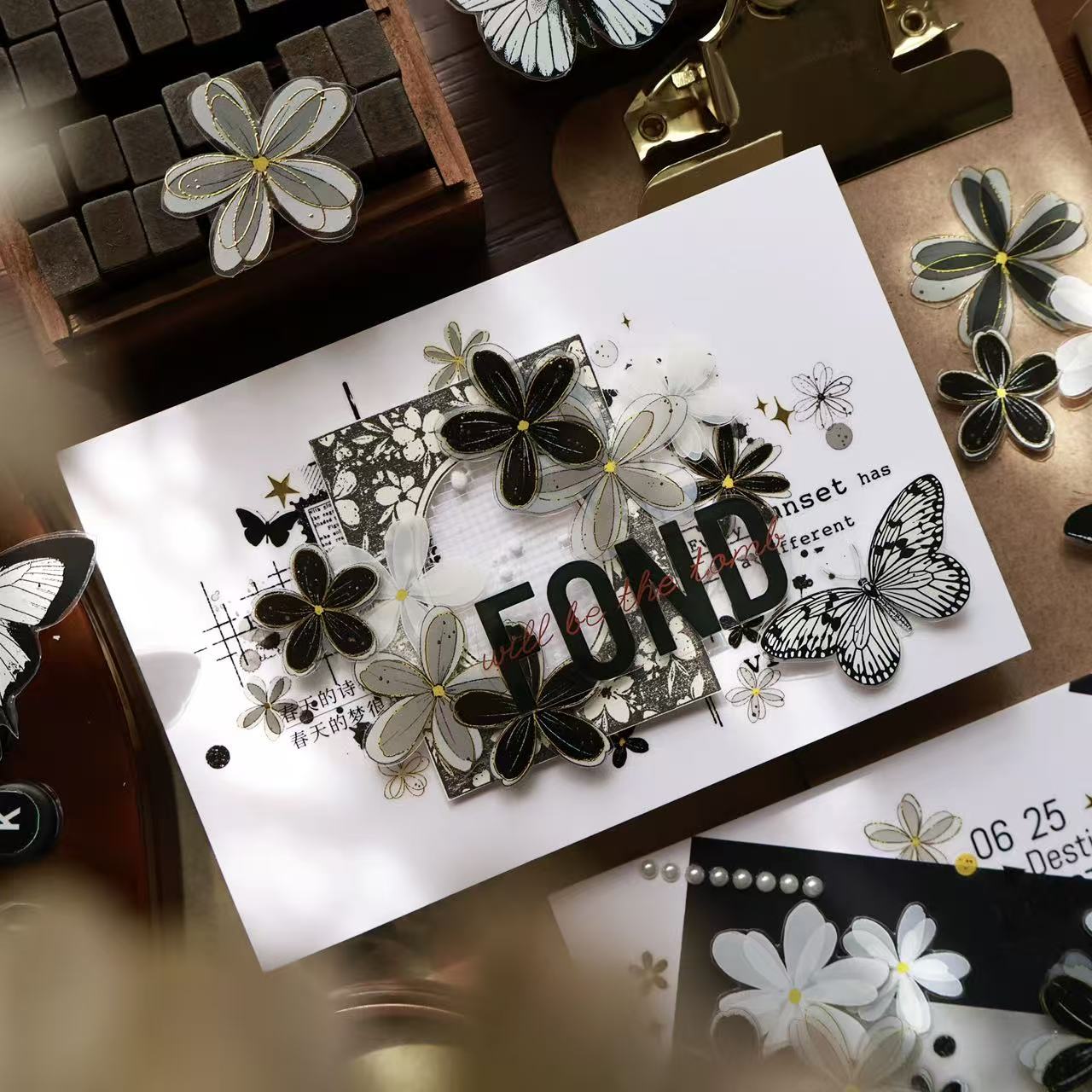 4cm*100cm Black-White Floral Tape