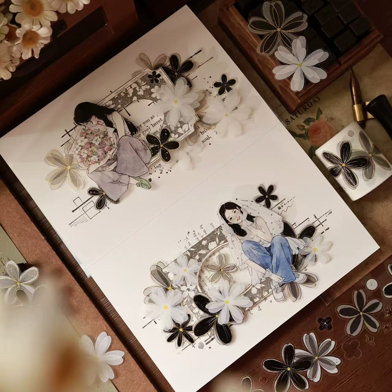 4cm*100cm Black-White Floral Tape