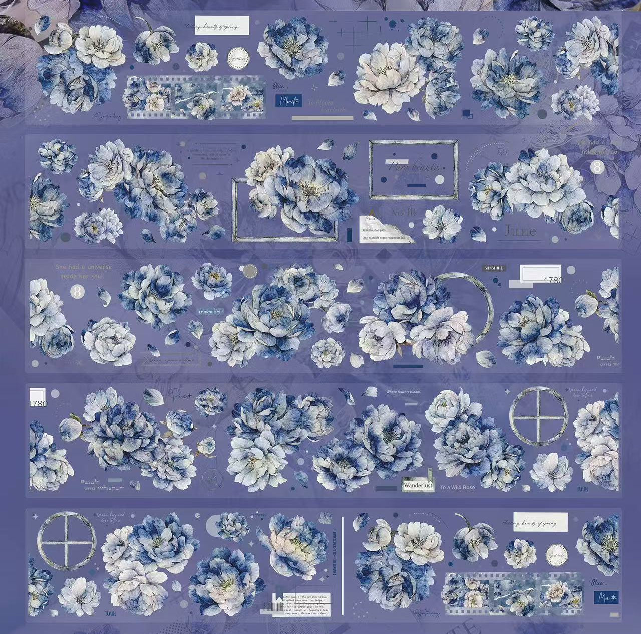 6cm*120cm Blue Peony Tape