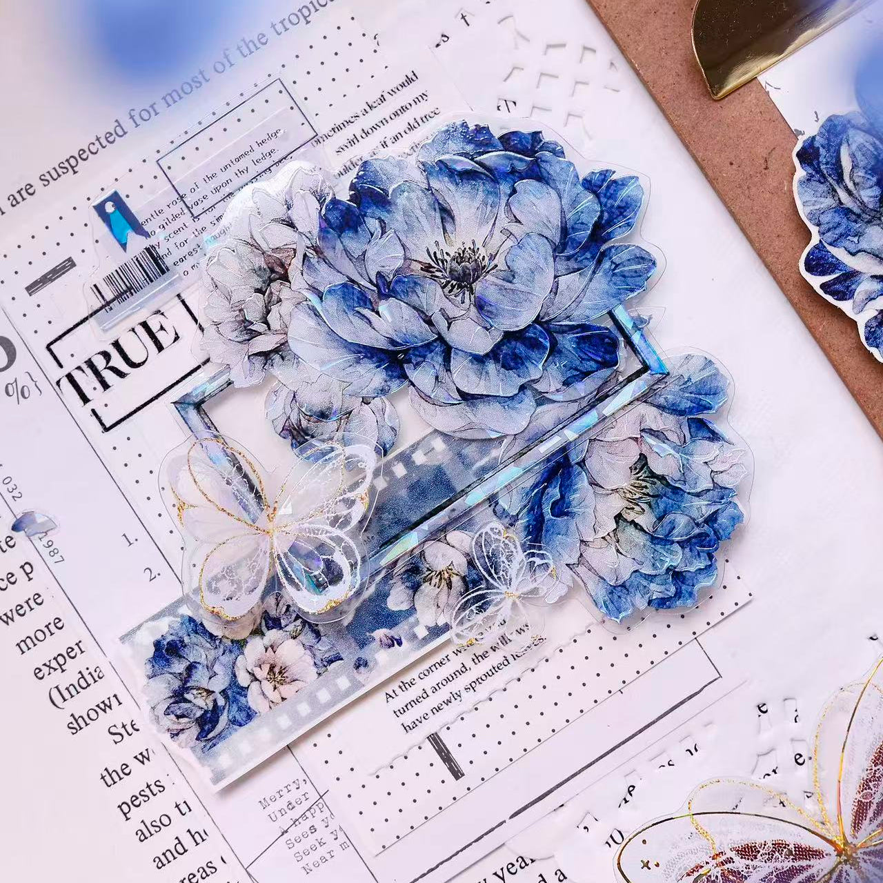 6cm*120cm Blue Peony Tape