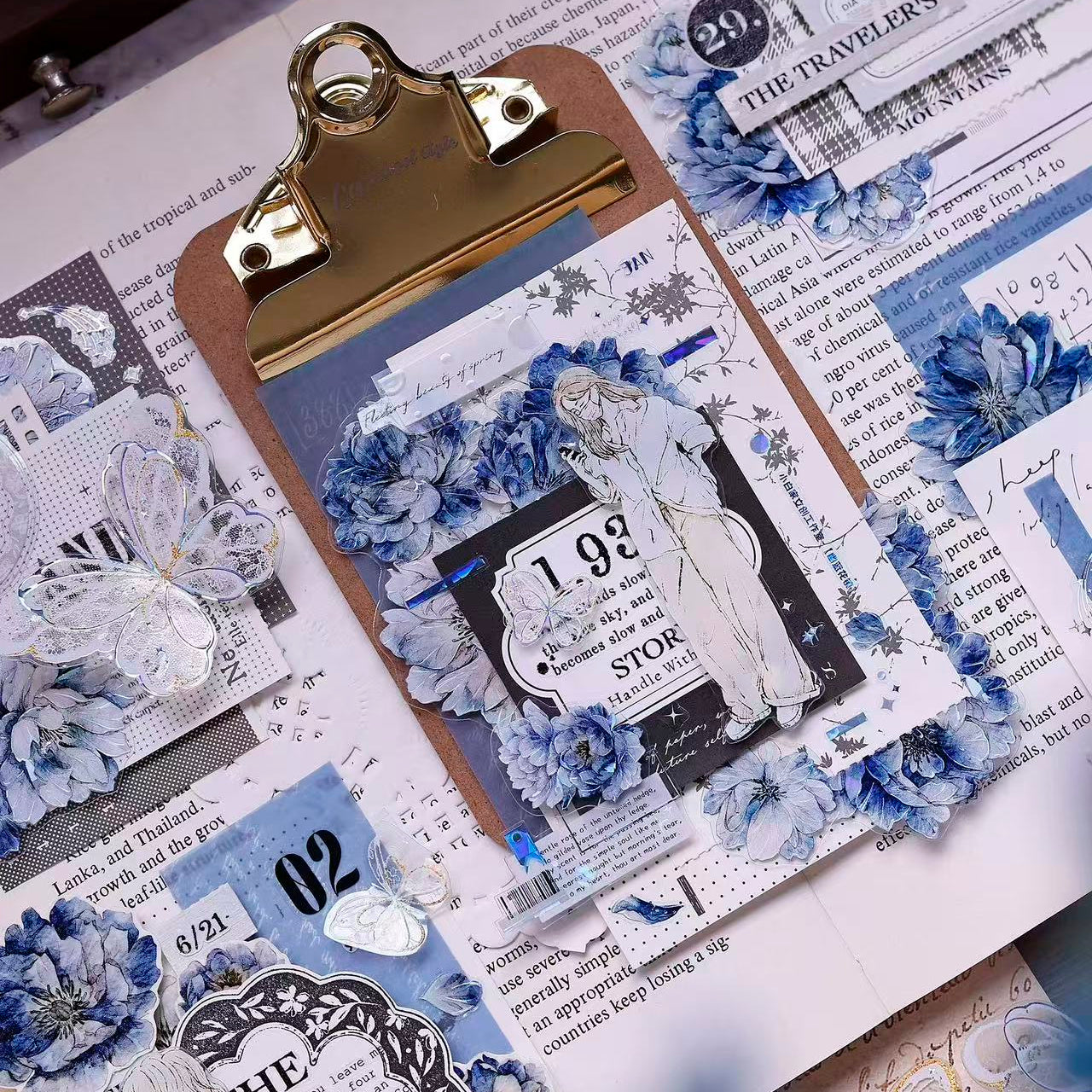 6cm*120cm Blue Peony Tape