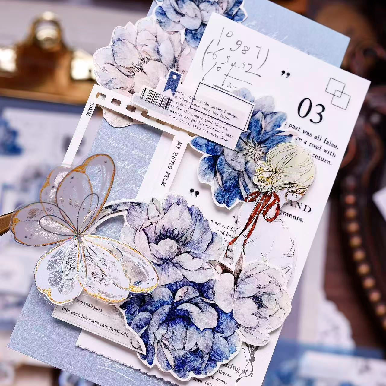 6cm*120cm Blue Peony Tape