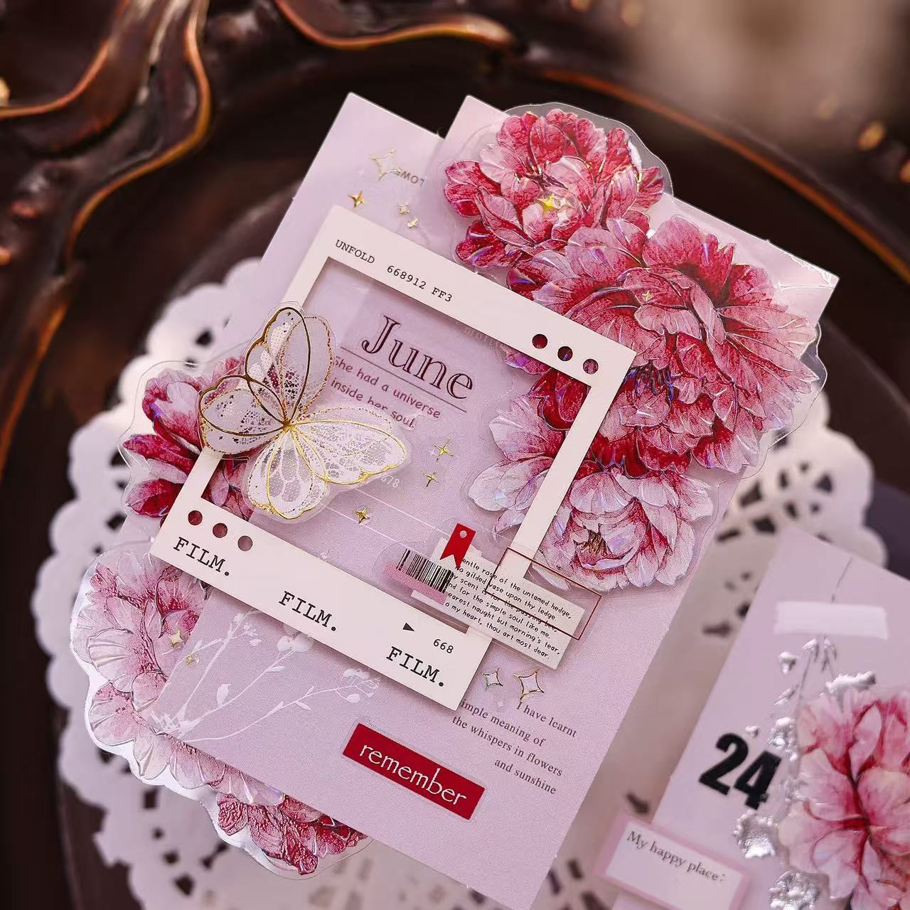 6cm*120cm Pink Peony Tape