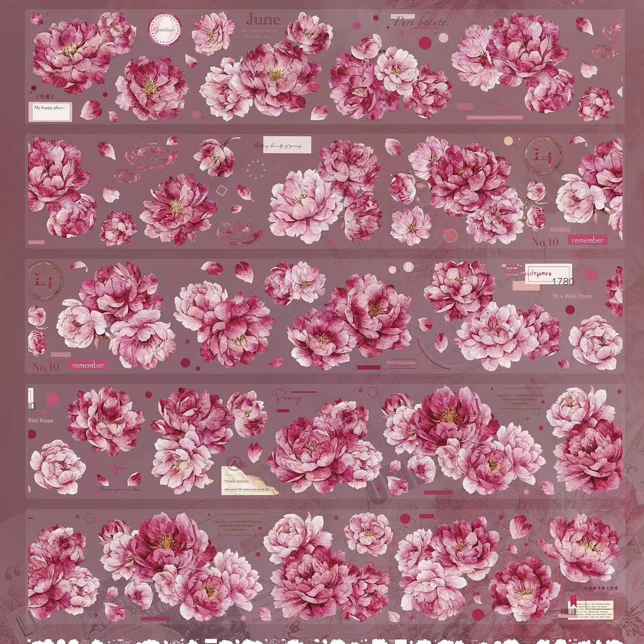 6cm*120cm Pink Peony Tape
