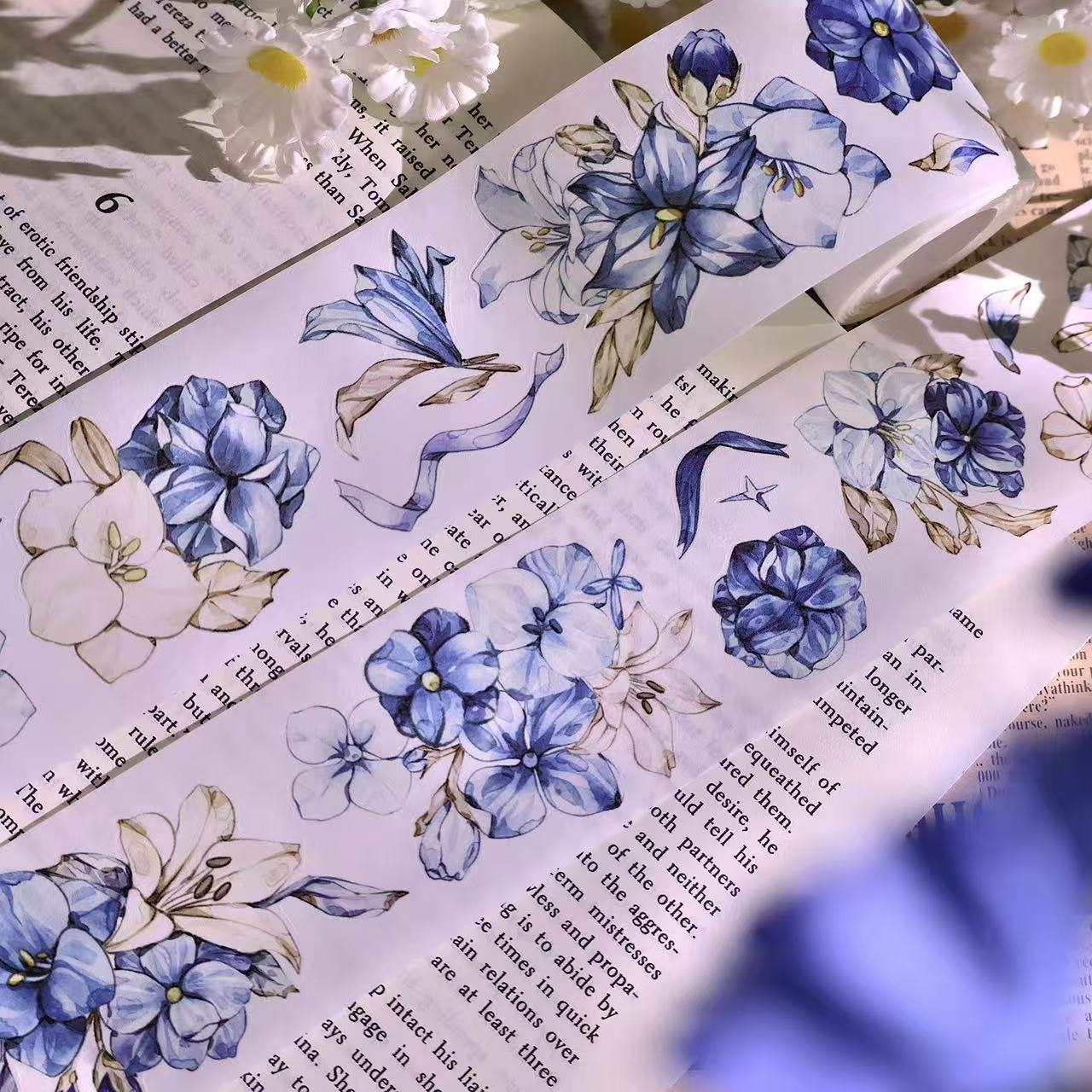 5.5cm*100cm Vintage Blue and White Floral Tape