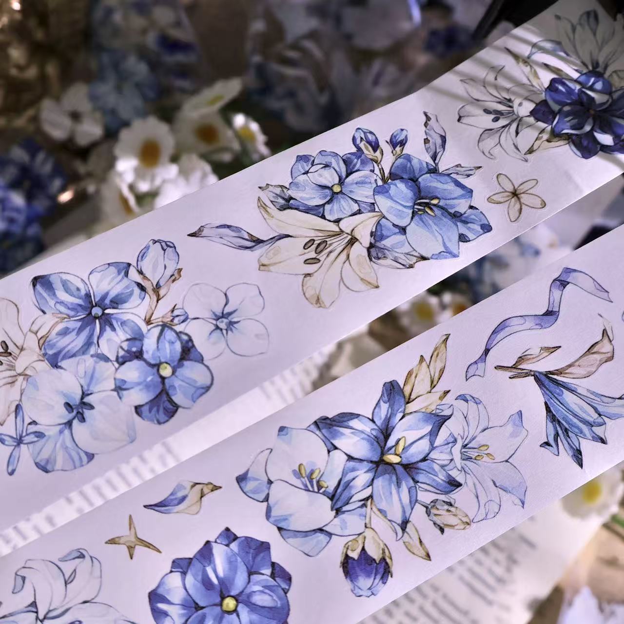 5.5cm*100cm Vintage Blue and White Floral Tape