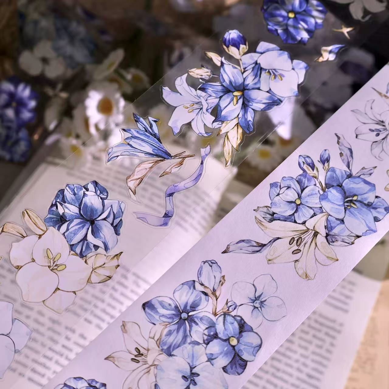 5.5cm*100cm Vintage Blue and White Floral Tape