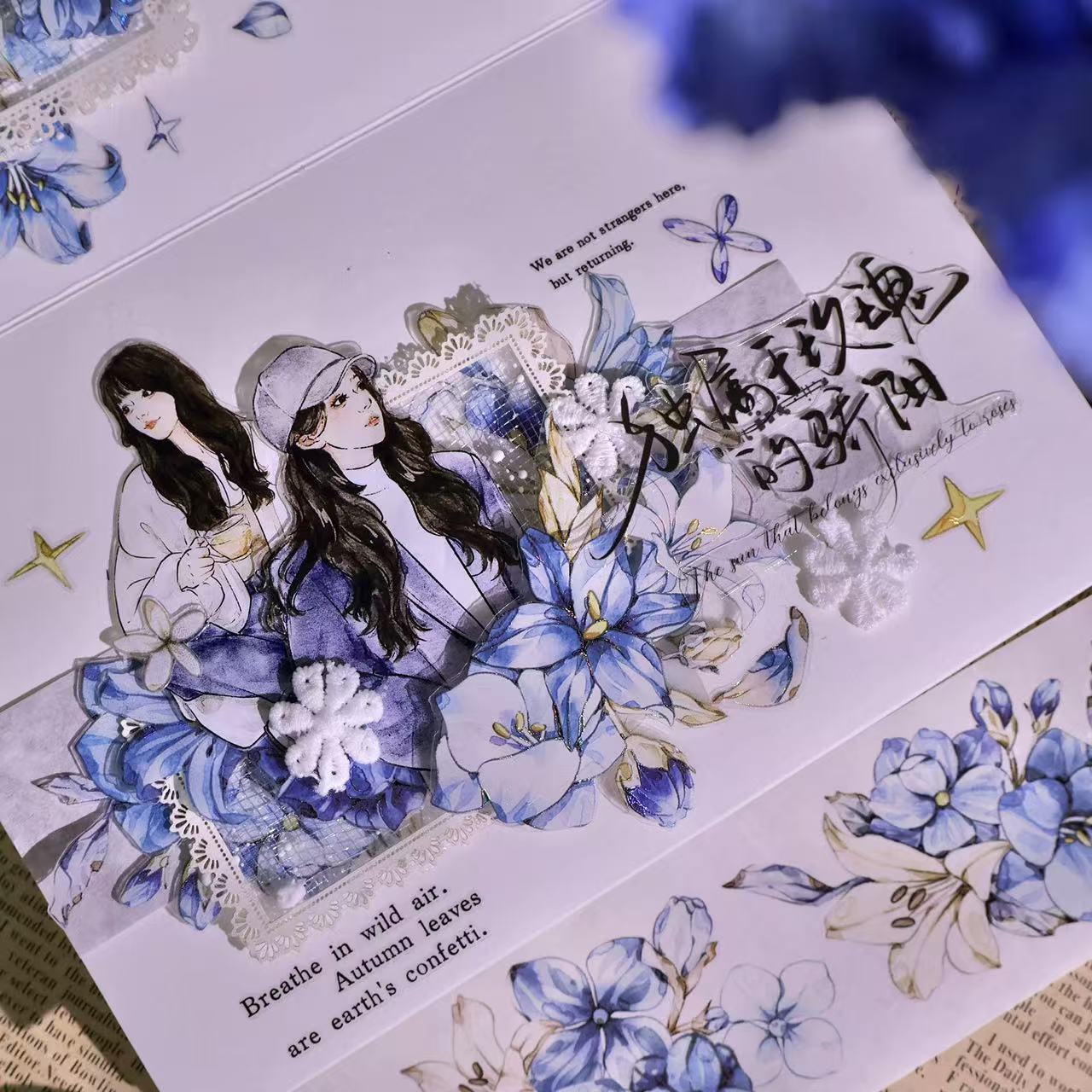 5.5cm*100cm Vintage Blue and White Floral Tape