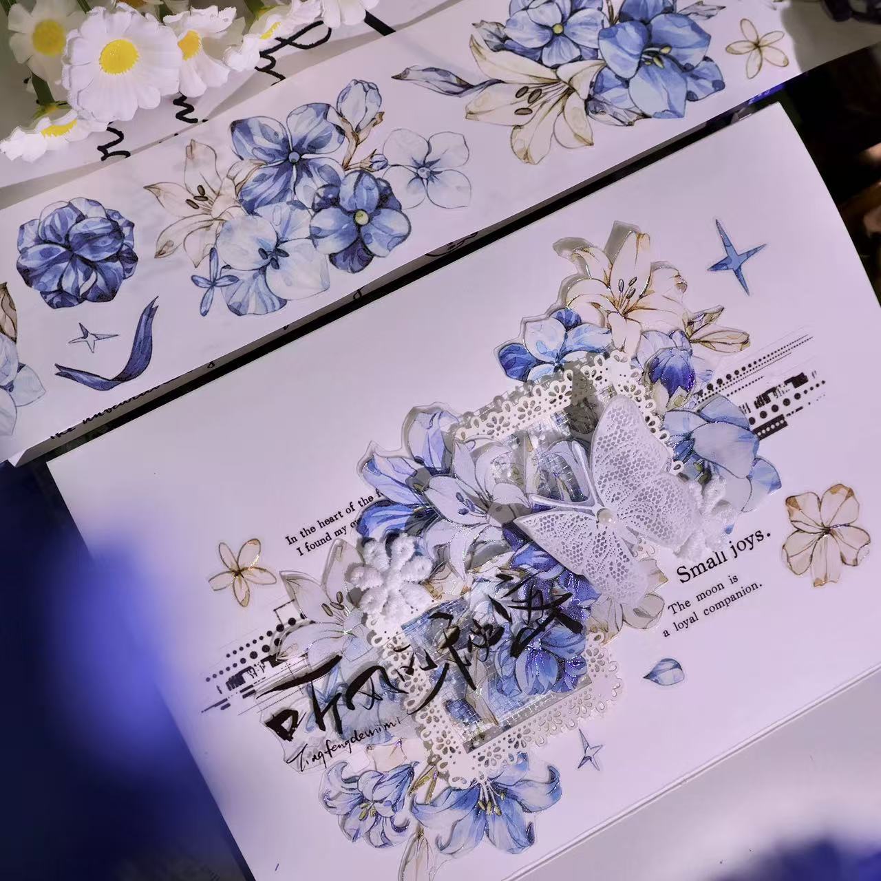 5.5cm*100cm Vintage Blue and White Floral Tape