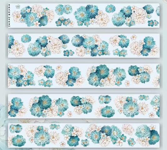 5.5cm*100cm Vintage Hazy Blue Floral Tape