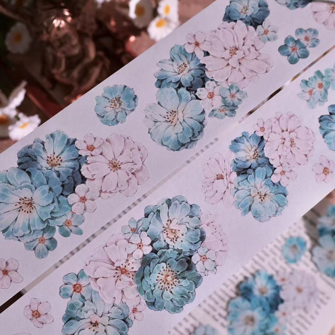 5.5cm*100cm Vintage Hazy Blue Floral Tape