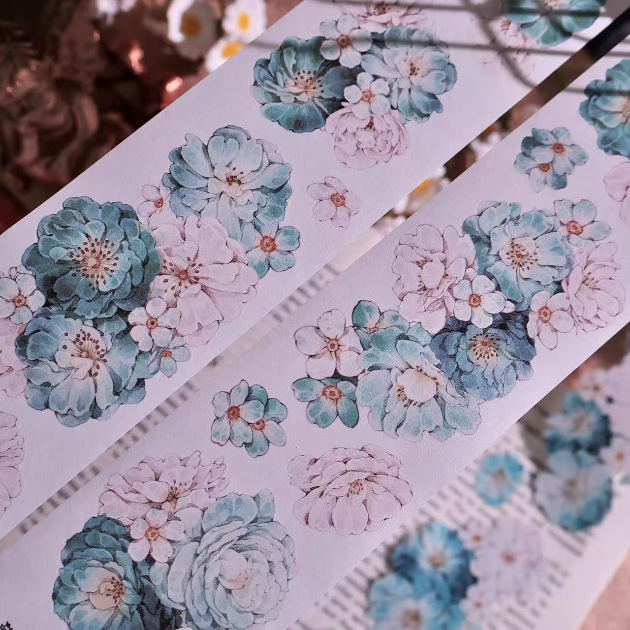 5.5cm*100cm Vintage Hazy Blue Floral Tape