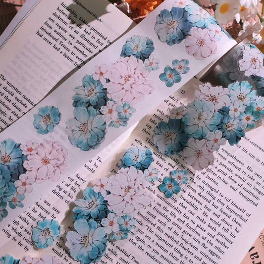 5.5cm*100cm Vintage Hazy Blue Floral Tape