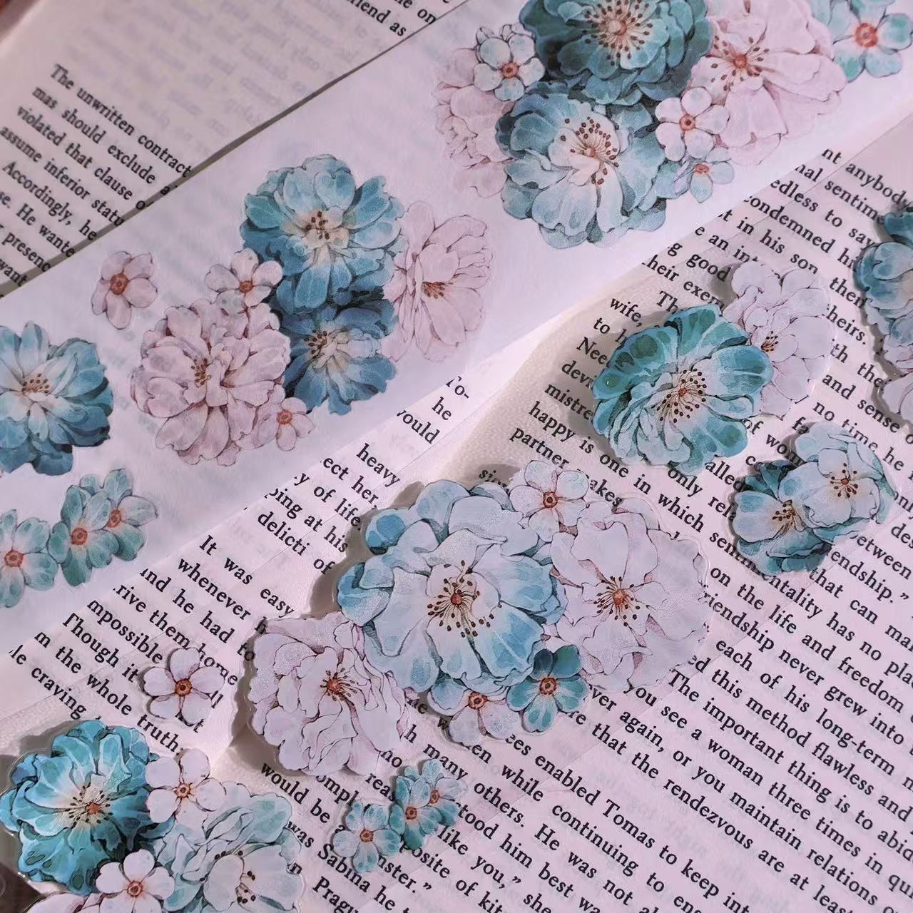 5.5cm*100cm Vintage Hazy Blue Floral Tape