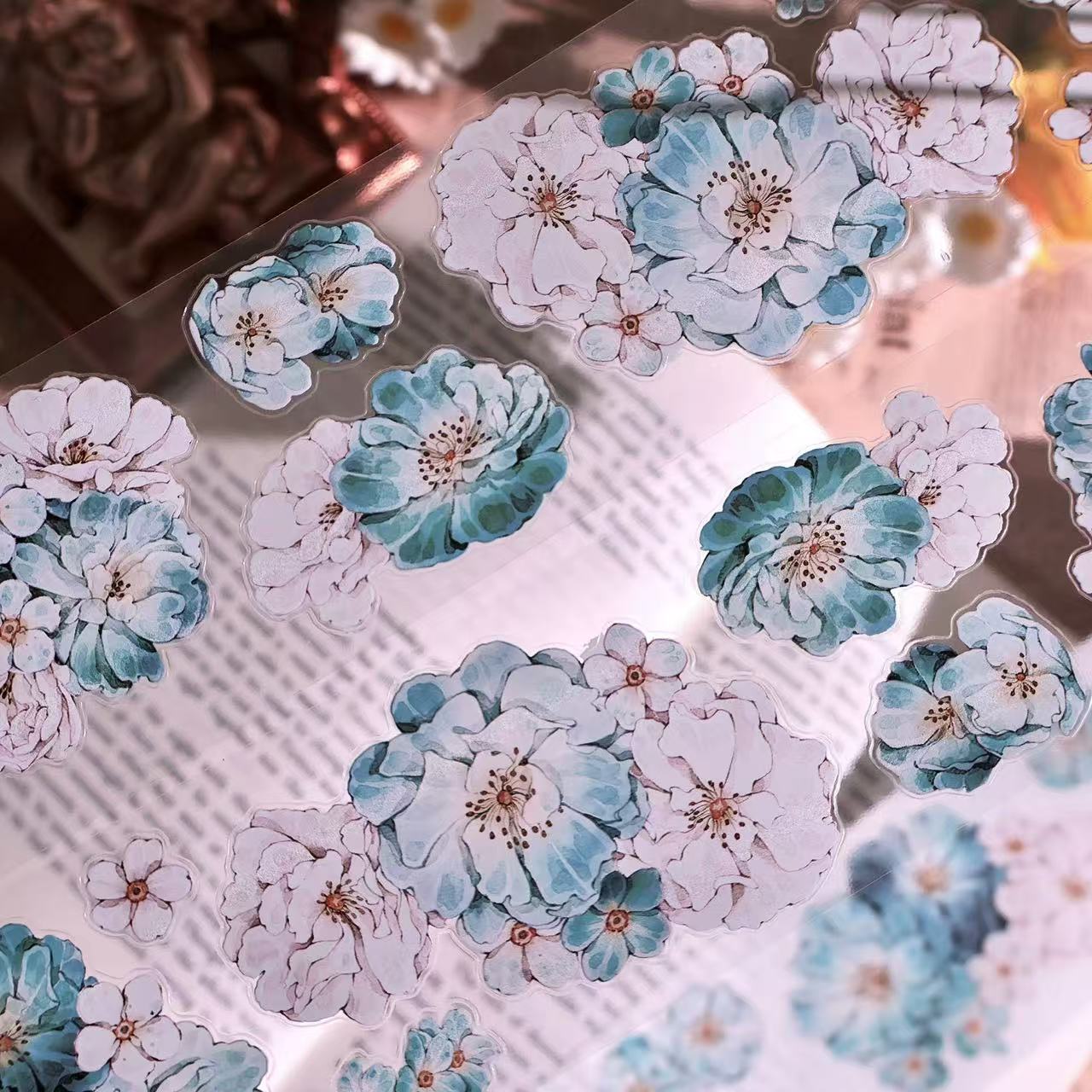 5.5cm*100cm Vintage Hazy Blue Floral Tape