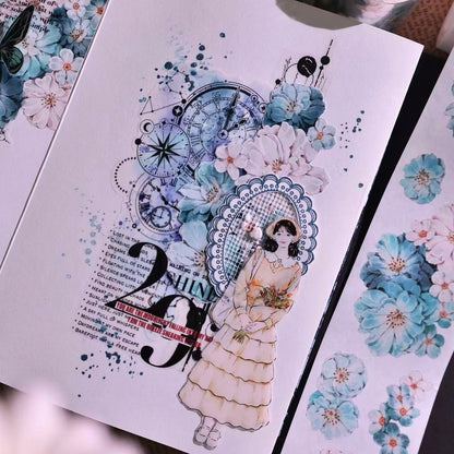 5.5cm*100cm Vintage Hazy Blue Floral Tape