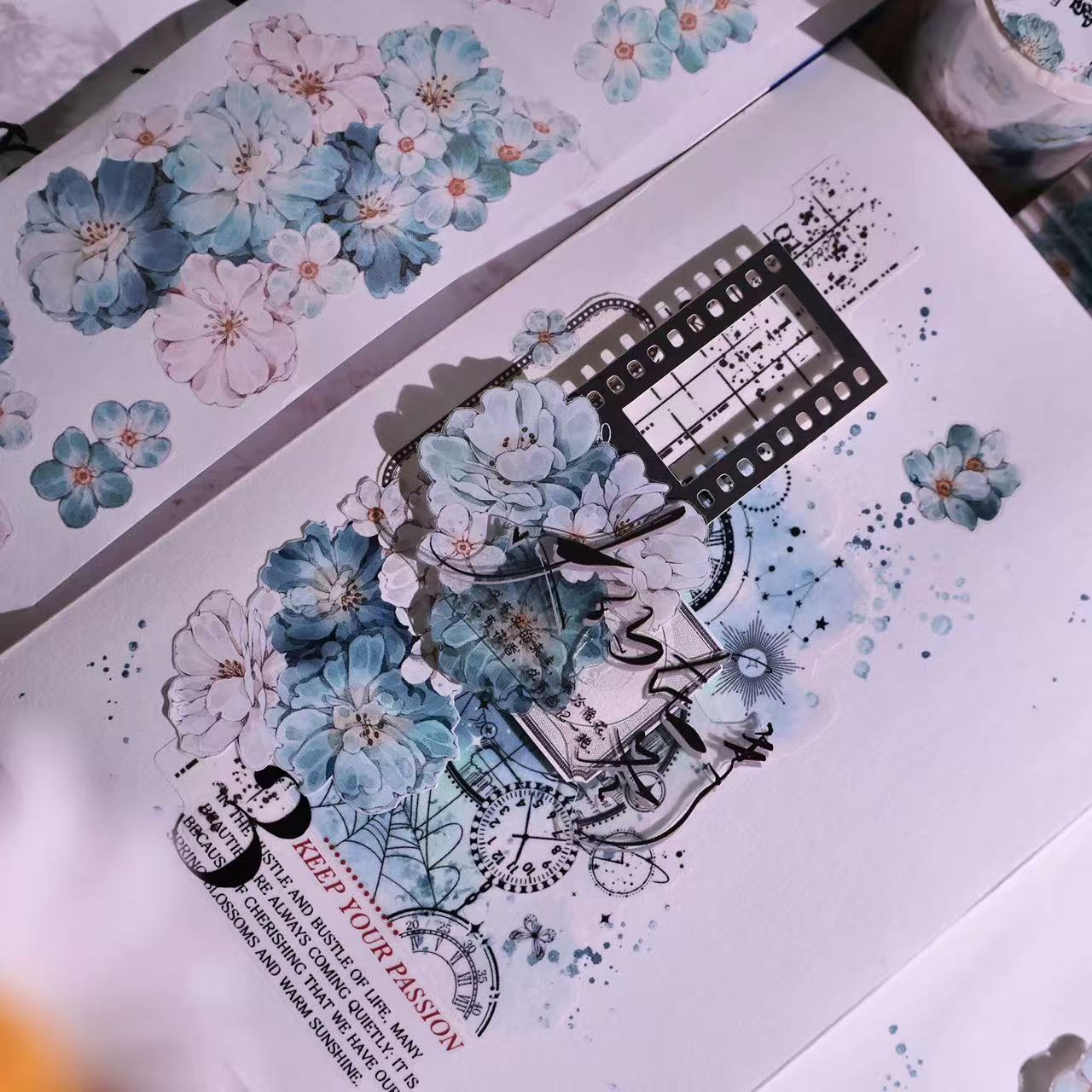 5.5cm*100cm Vintage Hazy Blue Floral Tape