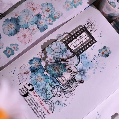 5.5cm*100cm Vintage Hazy Blue Floral Tape