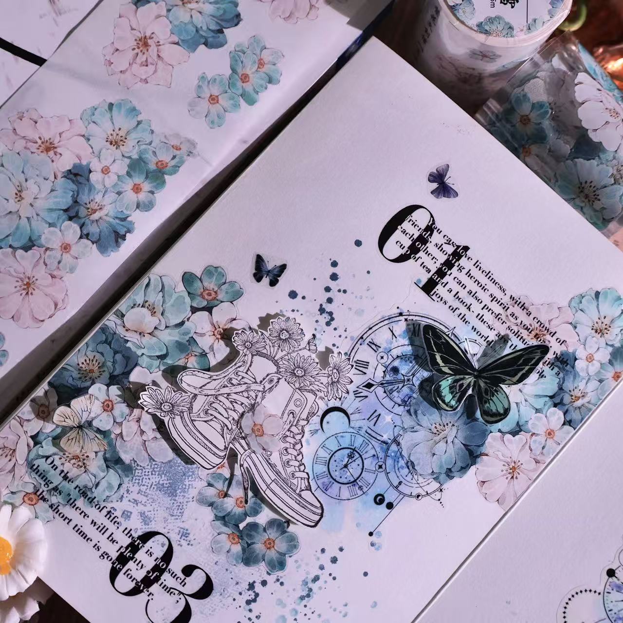 5.5cm*100cm Vintage Hazy Blue Floral Tape