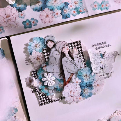 5.5cm*100cm Vintage Hazy Blue Floral Tape