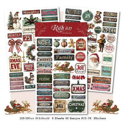 Vintage Christmas Phrase Rub-On Stickers