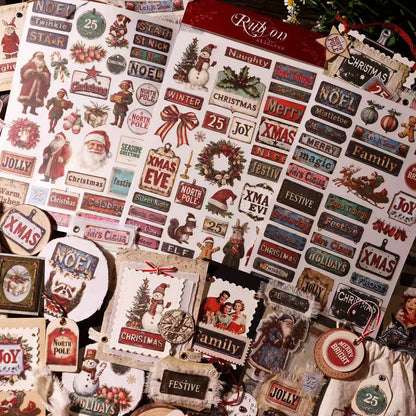 Vintage Christmas Phrase Rub-On Stickers