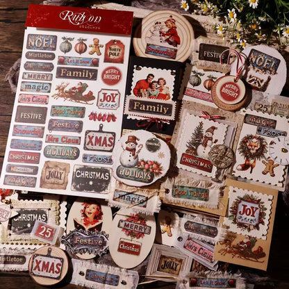 Vintage Christmas Phrase Rub-On Stickers
