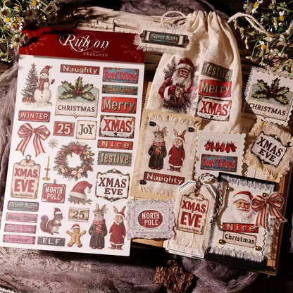 Vintage Christmas Phrase Rub-On Stickers