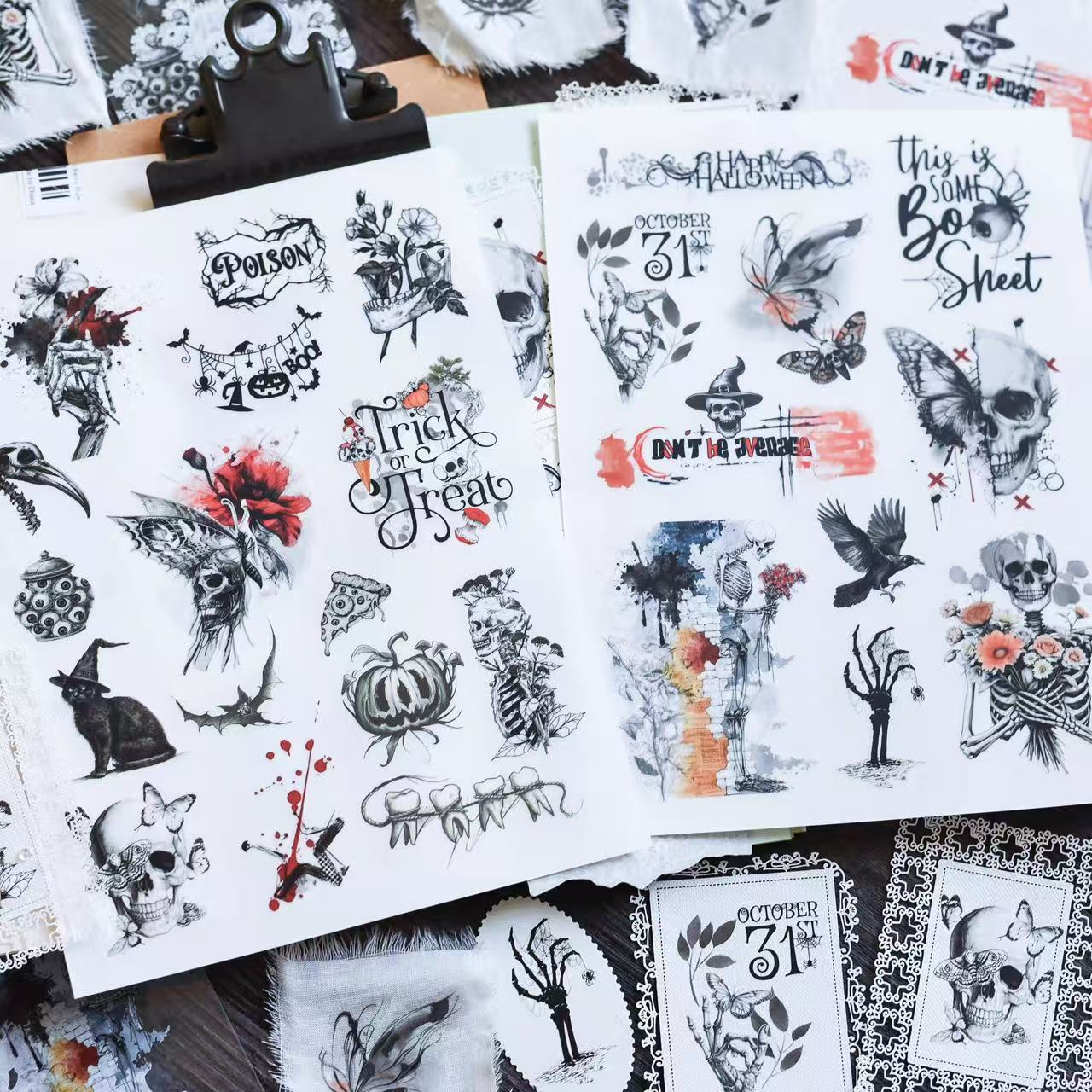 Dark Gothic Halloween Rub-on Stickers