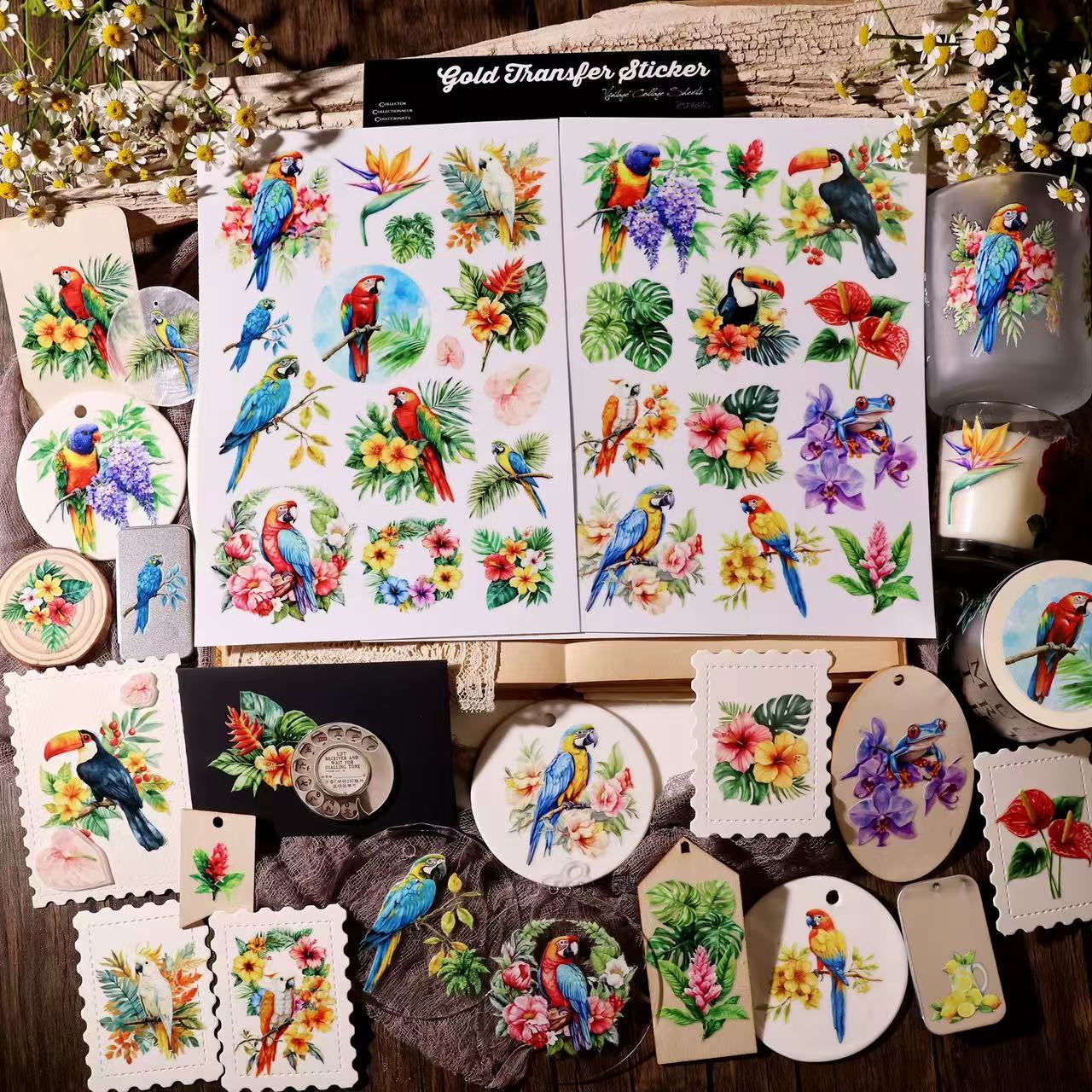 Tropical Parrot Transfer Stickers
