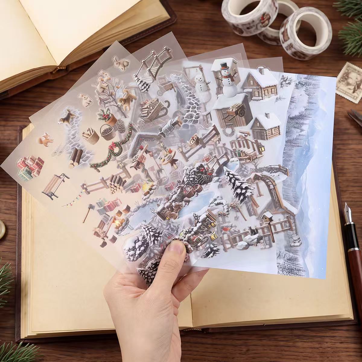 Winter Snow Courtyard Diorama Stickers