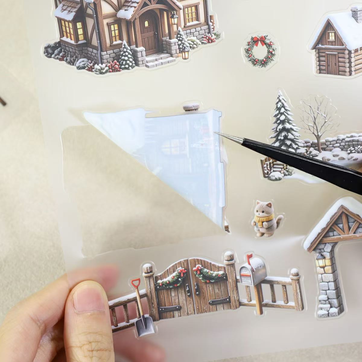 Winter Snow Courtyard Diorama Stickers