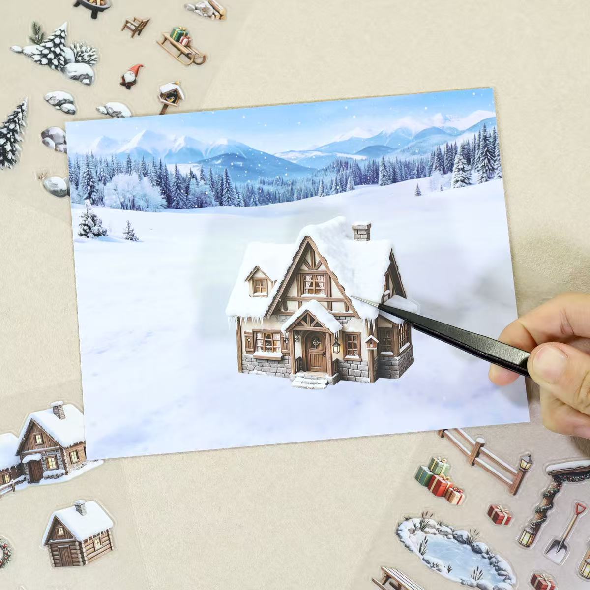 Winter Snow Courtyard Diorama Stickers