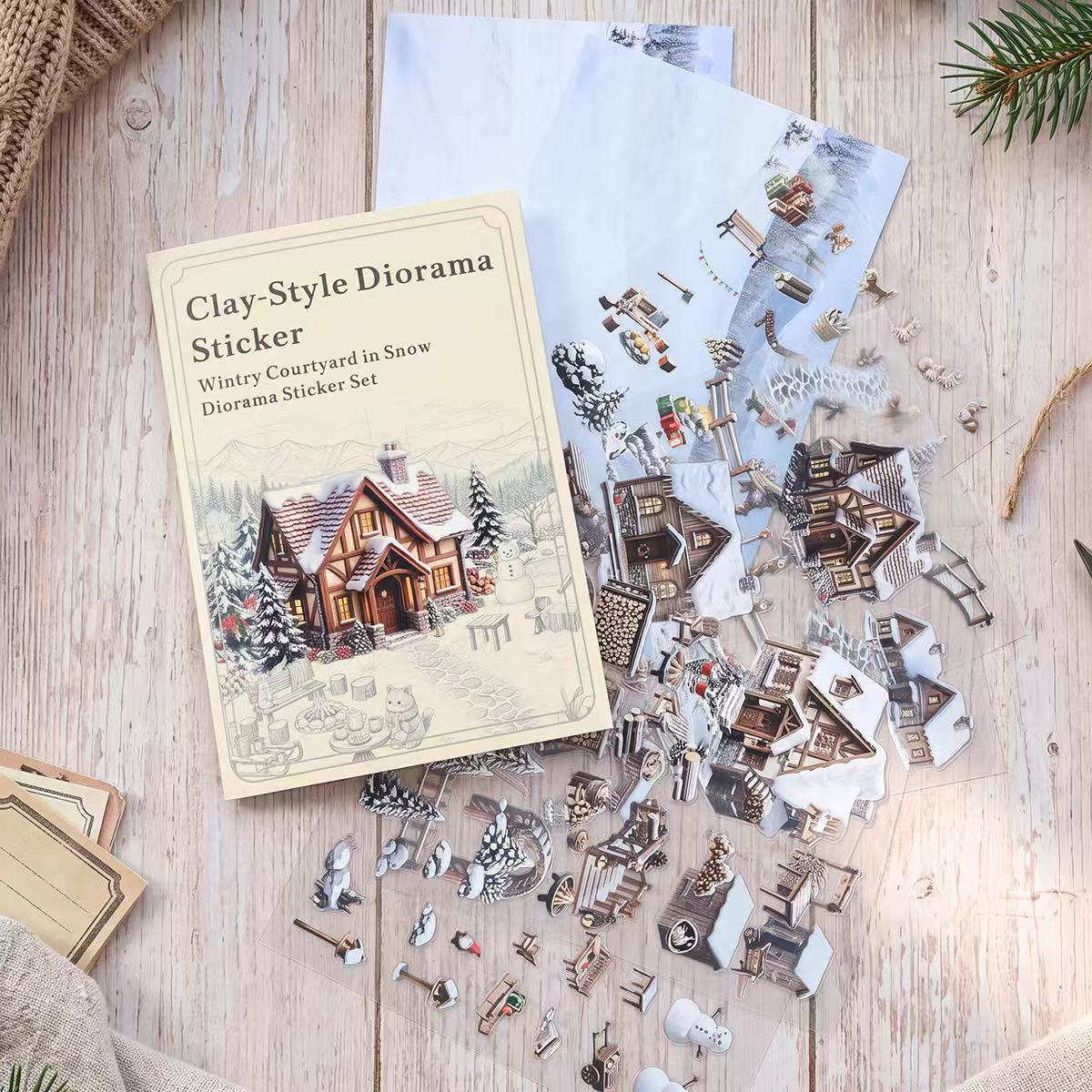 Winter Snow Courtyard Diorama Stickers