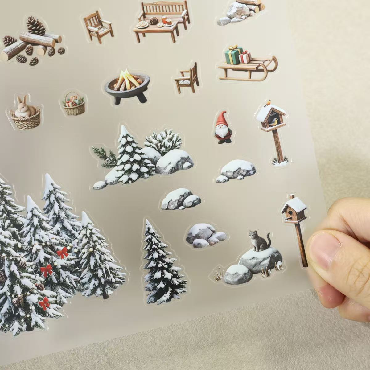 Winter Snow Courtyard Diorama Stickers