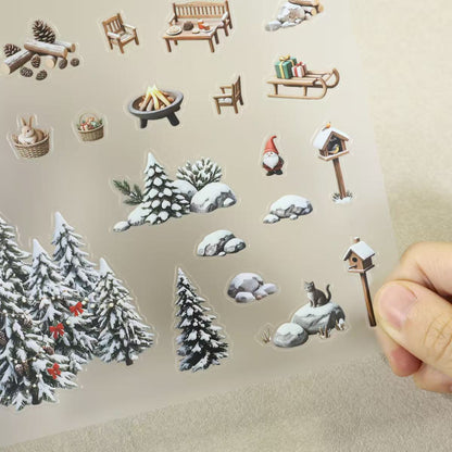 Winter Snow Courtyard Diorama Stickers